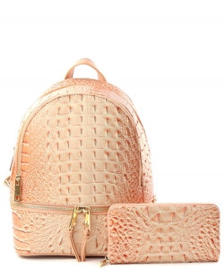 Fashion Faux Croc Backpack with Wallet Set AC1062W ROSEPINK